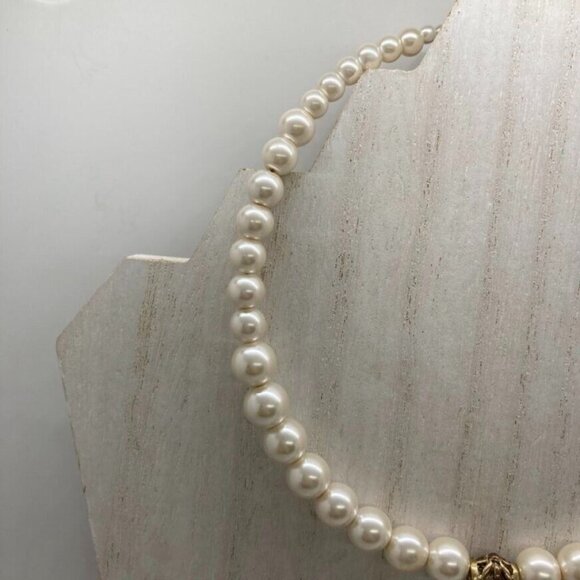 Victorian Set Simulated Pearl Choker 16" Necklace Pierced Earrings Rhinestone - Picture 7 of 16